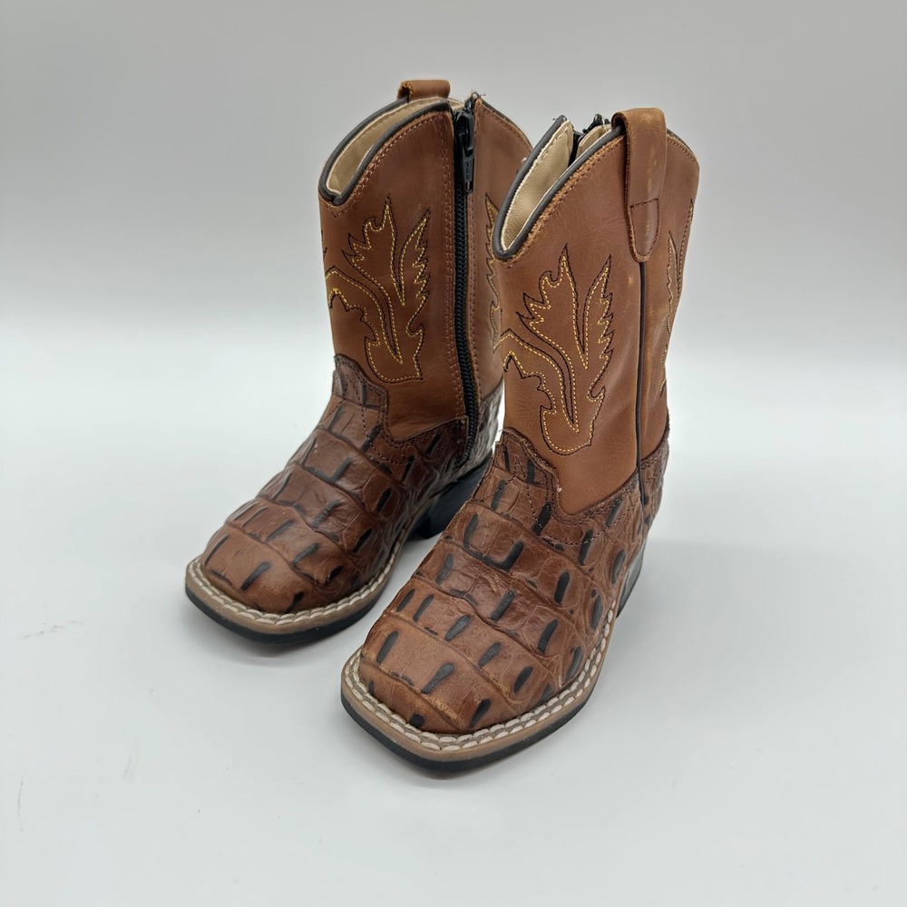 Old west toddler boys 6.0-D side zip exotic print brown square toe